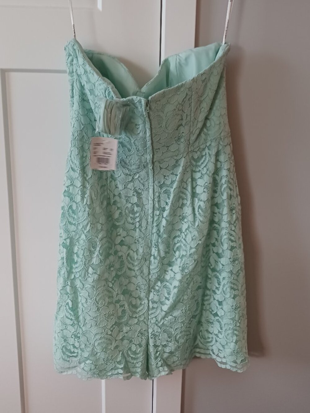 David's Bridal Mint Seafoam Lace Strapless Dress - Picture 2 of 5